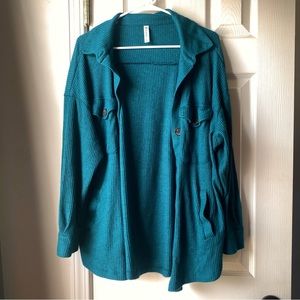 Zenana Teal Ribbed Shacket - Size Large